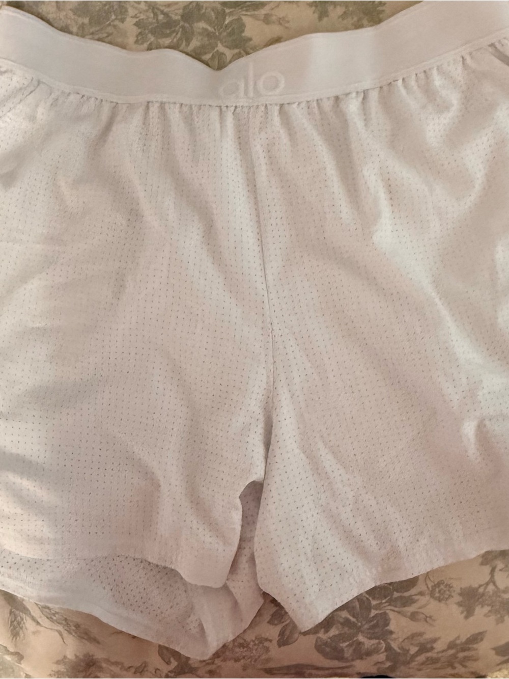 ALO Yoga White Breathable Mesh Lounge Shorts